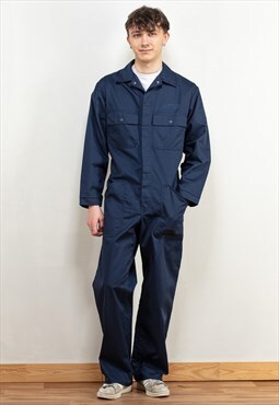 Vintage 90s Men Worker Overalls in Blue