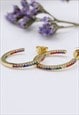 Yellow Goldplated multicoloured Rainbow CZ inside & out hoop
