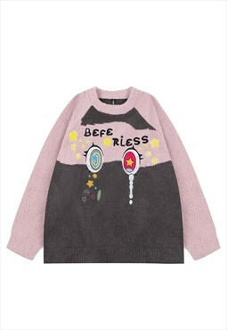 Kawaii sweater raglan jumper knitted Anime top in brown