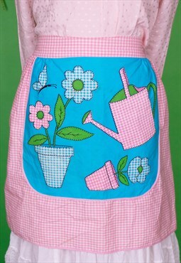 reworked pink gardening apron watering can pastel gingham