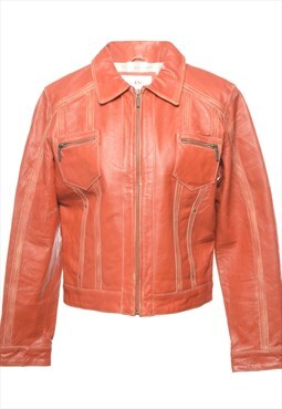 Vintage Terracotta Zip-Front 1990s Leather Jacket - L
