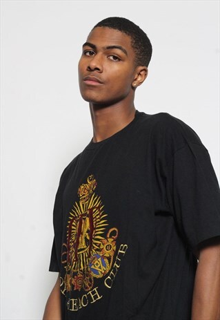 VINTAGE GIANFRANCO EMBROIDERED LOGO T-SHIRT BLACK