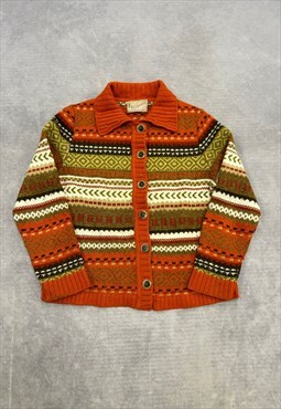 Vintage Abstract Knitted Cardigan Bright Patterned Sweater