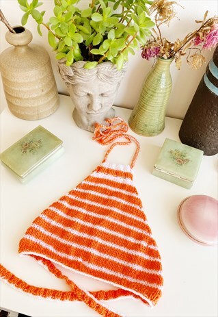 70S STYLE BOHO FESTIVAL JAZZY CROCHET HALTER CROP TOP