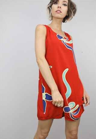 VINTAGE 90S SUMMER PATTERNED MINI SLIP DRESS