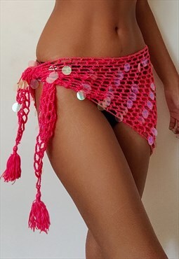 Coral sequin crochet tie side beach skirt sarong
