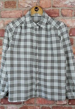 Vintage Black White Check Smart Blouse Shirt Long Sleeve 