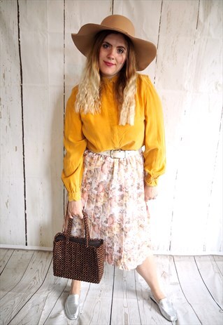 VINTAGE FLORAL PLEATED 80'S MIDI SKIRT