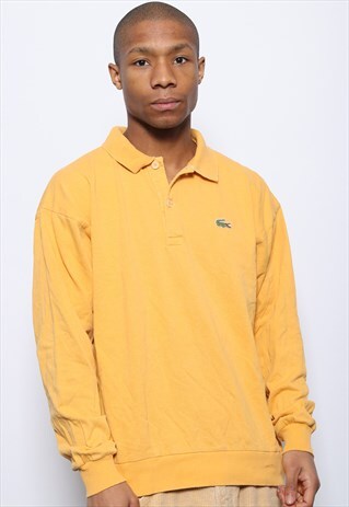 VINTAGE LACOSTE LOGO PIQUE LONG SLEEVE POLO SHIRT YELLOW