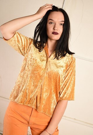 VINTAGE 80S PARIS CHIC LOOSE-FITTING VELVET SHIRT TOP