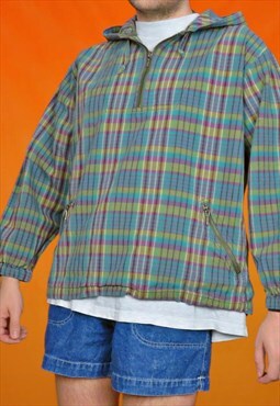 Vintage Quarter Zip Flannel Plaid Check Pullover Sweatshirt