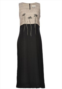 Vintage Black & Beige Embroidered Sheri Martin Dress - L