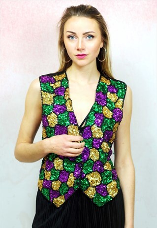 1980S VINTAGE MULTICOLOURED EMBELLISHED SATIN WAISTCOAT