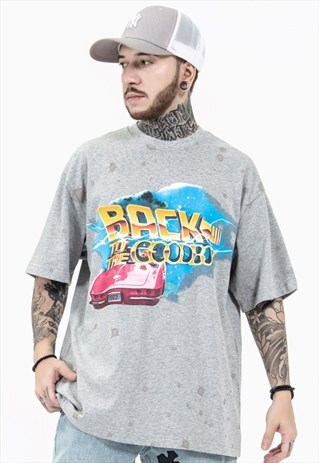RACING LETTER PRINT HAND-PAINTED STARRY T-SHIRT
