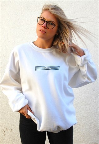 G&G WHITE/FOREST GREEN LINO CREWNECK