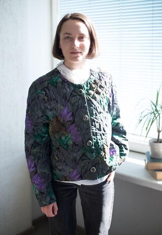 VINTAGE 70'S MULTI COLOUR FLOWER PRINT CROPPED JACKET