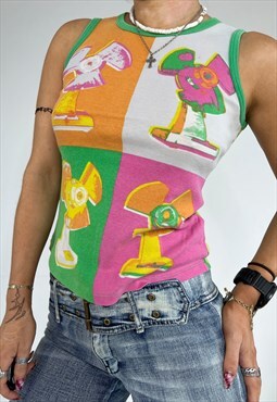 Vintage Y2k Vest Top Tank Pop Art Abstract Graphic Print 90s