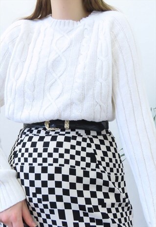 90S VINTAGE WHITE CABLE KNIT JUMPER