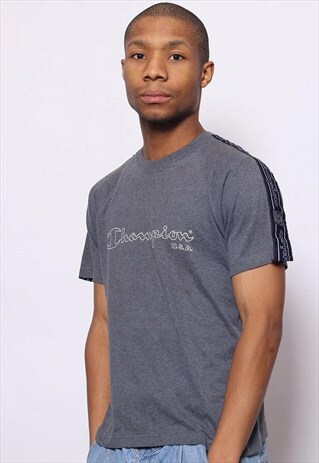 VINTAGE CHAMPION TAPE LOGO SPELLOUT T-SHIRT GREY