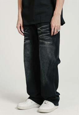 Bleach jeans straight fit washed out denim pants in black