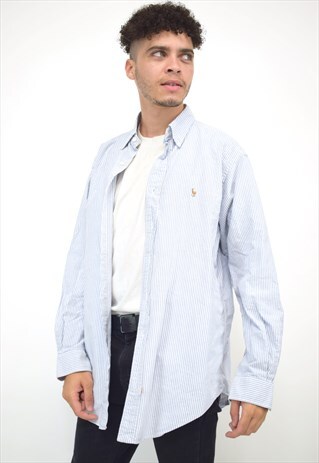 VINTAGE 90S POLO RALPH LAUREN BLUE STRIPE SHIRT