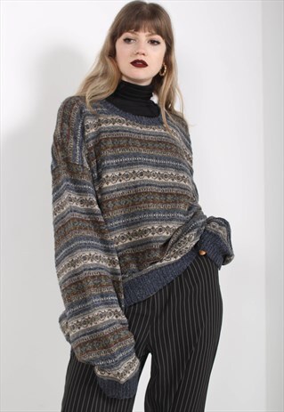 VINTAGE JAZZY ABSTRACT CRAZY KNIT JUMPER MULTI