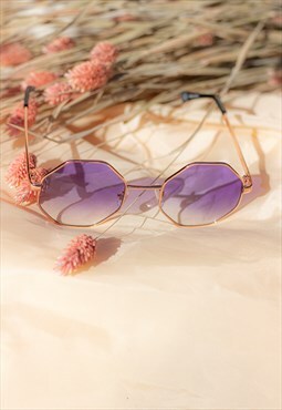 Lilac Hexagon Metal Frame Sunglasses