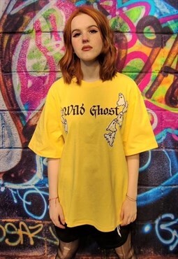 Ghost patch tee crochet flock Casper cartoon mesh tee yellow