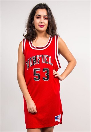 90'S VINTAGE RED BASKETBALL STYLE JERSEY DRESS TOP VEST