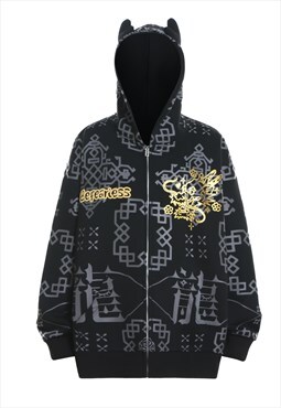 Ethnic hoodie Aztec print pullover metallic finish jumper