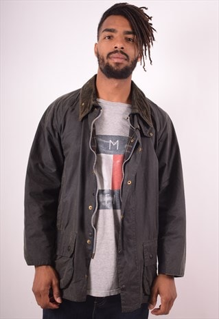 BARBOUR MENS VINTAGE WAXED COTTON JACKET LARGE KHAKI 90S