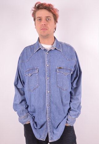 LEE MENS VINTAGE DENIM SHIRT XXL BLUE 90S