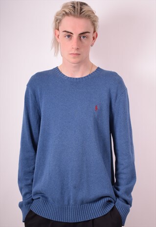 POLO RALPH LAUREN MENS VINTAGE JUMPER SWEATER MEDIUM BLUE 90