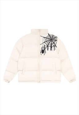Spider web bomber jacket Gothic patchwork puffer in cream