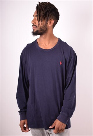 POLO RALPH LAUREN MENS VINTAGE TOP 2XL NAVY BLUE 90S