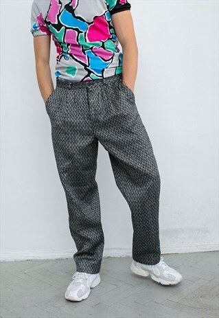 VINTAGE PANTS GRAY HIGH WAIST CASUAL PANTS LOOSE FIT
