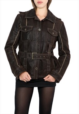 Vintage Belted Leather Jacket In Brown J.J.Scott