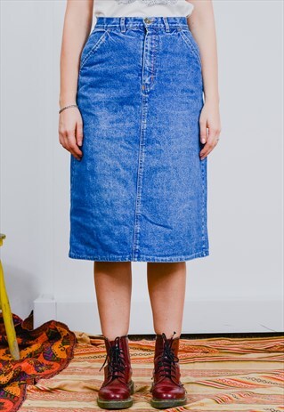 VINTAGE DENIM SKIRT 90S BLUE JEANS PENCIL HIGH WAIST M/L