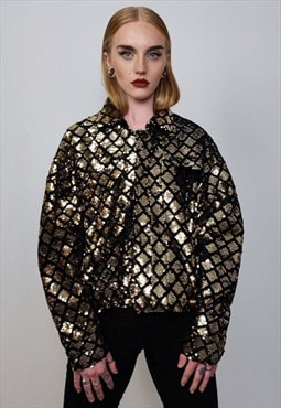 Sequin jacket cropped party blazer embellished bomber gold