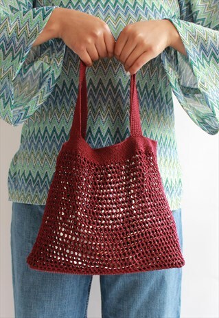 MAROON CROCHET MINI TOTE BAG