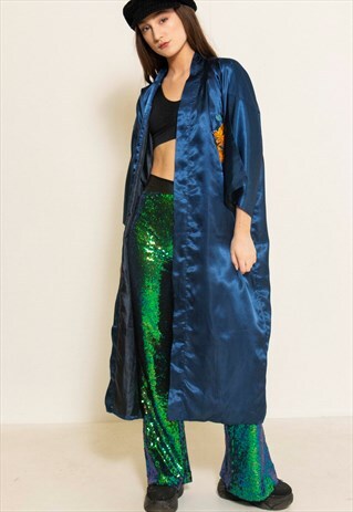 VINTAGE 80S NAVY DRAGON PRINT KIMONO