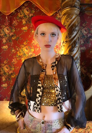 1970S SHEER BLOUSE WITH LEOPARD PRINT DETAIL