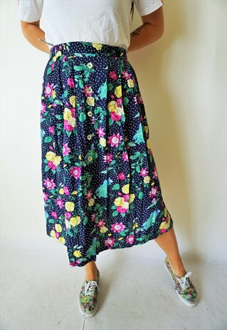 VINTAGE HIGH WAIST SUMMER SKIRT SKIRTS MIDI FLORAL 90S
