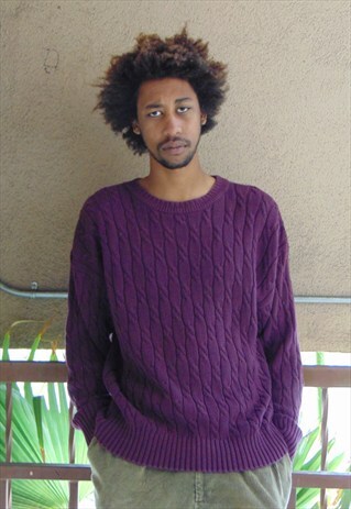 90S CLASSIC LUXURY PLUM PURPLE CABLE KNIT JUMPER MEDIUM