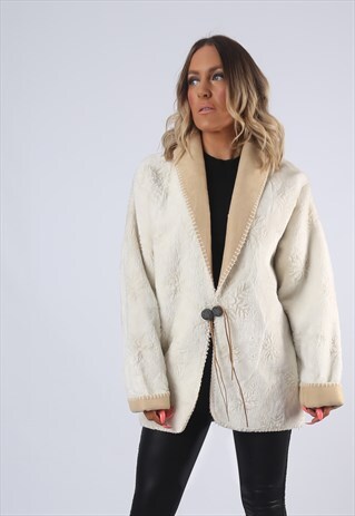 FAUX FUR COAT JACKET VINTAGE UK 14 (EA9L)