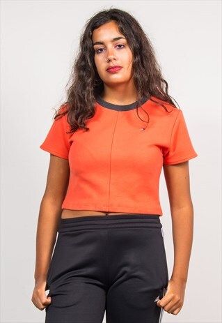 90'S VINTAGE ORANGE REWORK CROPPED TOMMY HILFIGER T-SHIRT