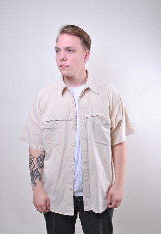 VINTAGE MAN BEIGE MINIMALIST SHORT SLEEVE SHIRT