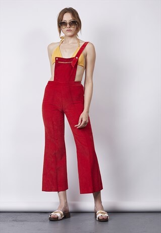 VINTAGE 70'S RED CORDUROY DUNGAREES