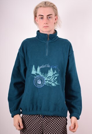 SERGIO TACCHINI MENS VINTAGE FLEECE JUMPER LARGE BLUE 90S