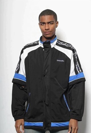 VINTAGE DIADORA LOGO JACKET TRACK TOP LOGO BLACK